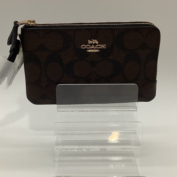 2144.  Coach Double Zip Wallet/Wristlet Brown/Black/Gold  Signature Leather NWT - Picture 1 of 5